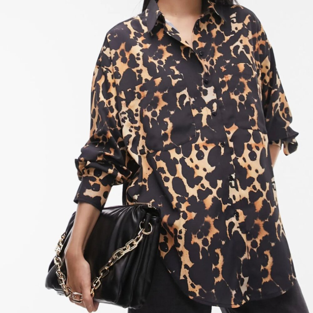 NWT TopShop Leopard Print Satin/Silk Effect Blouse size 4